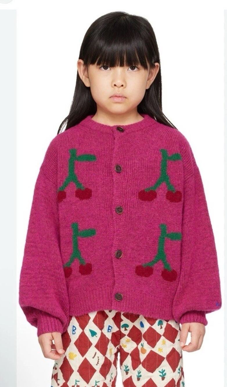Bobo Choses Kids Pink 'bobo Cherry' Cardigan In Fuchsia Sz 6/7 NWT $325